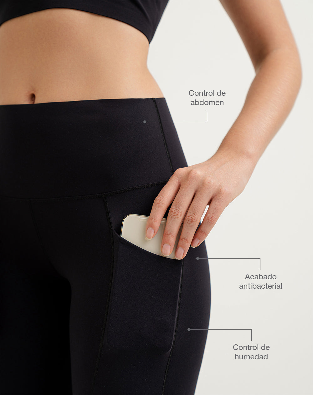 Legging deportivo control abdomen negro mujer