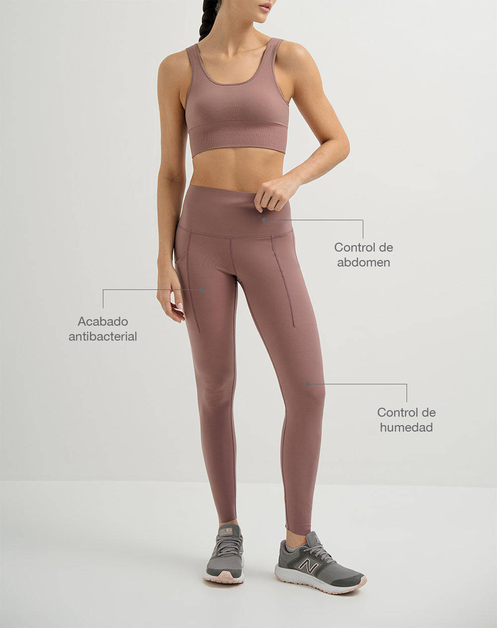 Legging deportivo control abdomen palo rosa mujer