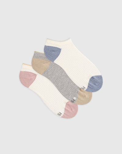 Medias para mujer tobilleras cortas en algodón pack x3unds surtidas