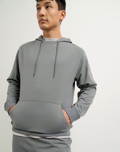 Buzo en algodón sostenible bolsillo frontal y capucha gris para hombre