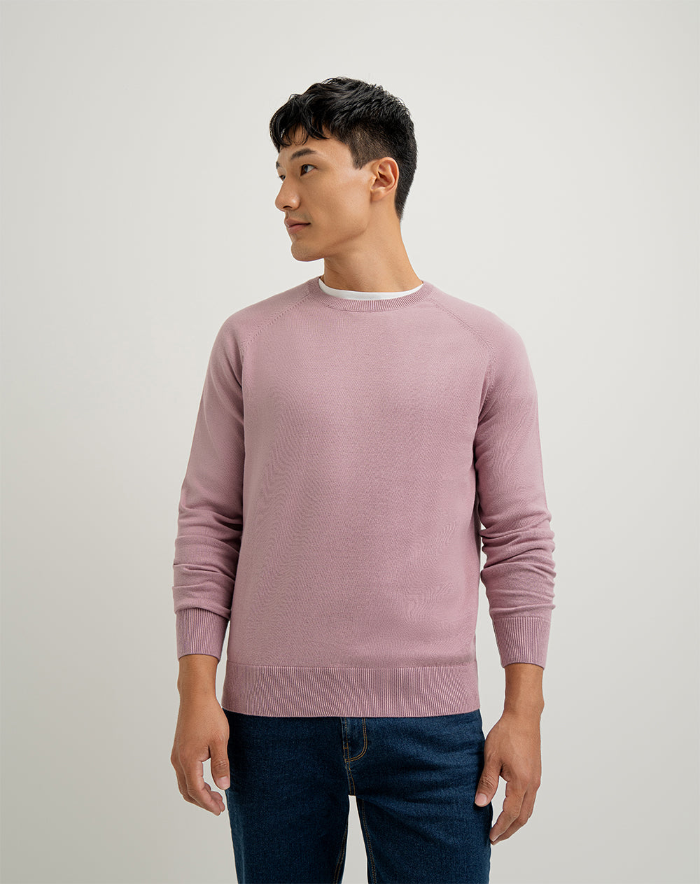 Suéter regular tejido de punto en algodón Palo rosa hombre