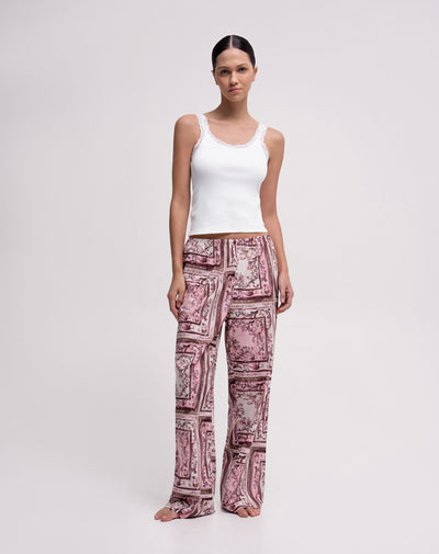 Pantalón relaxed fit tiro alto uva estampado