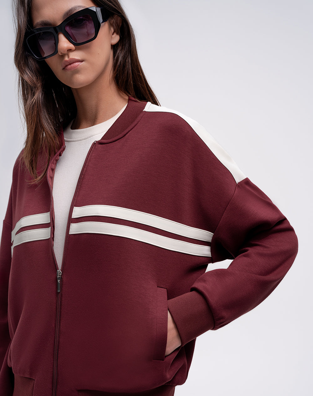 Chaqueta confort tacto suave vinotinto mujer