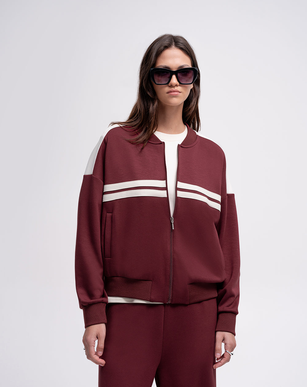 Chaqueta confort tacto suave vinotinto mujer