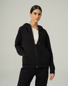 Chaqueta algodón sostenible con capucha negra para mujer
