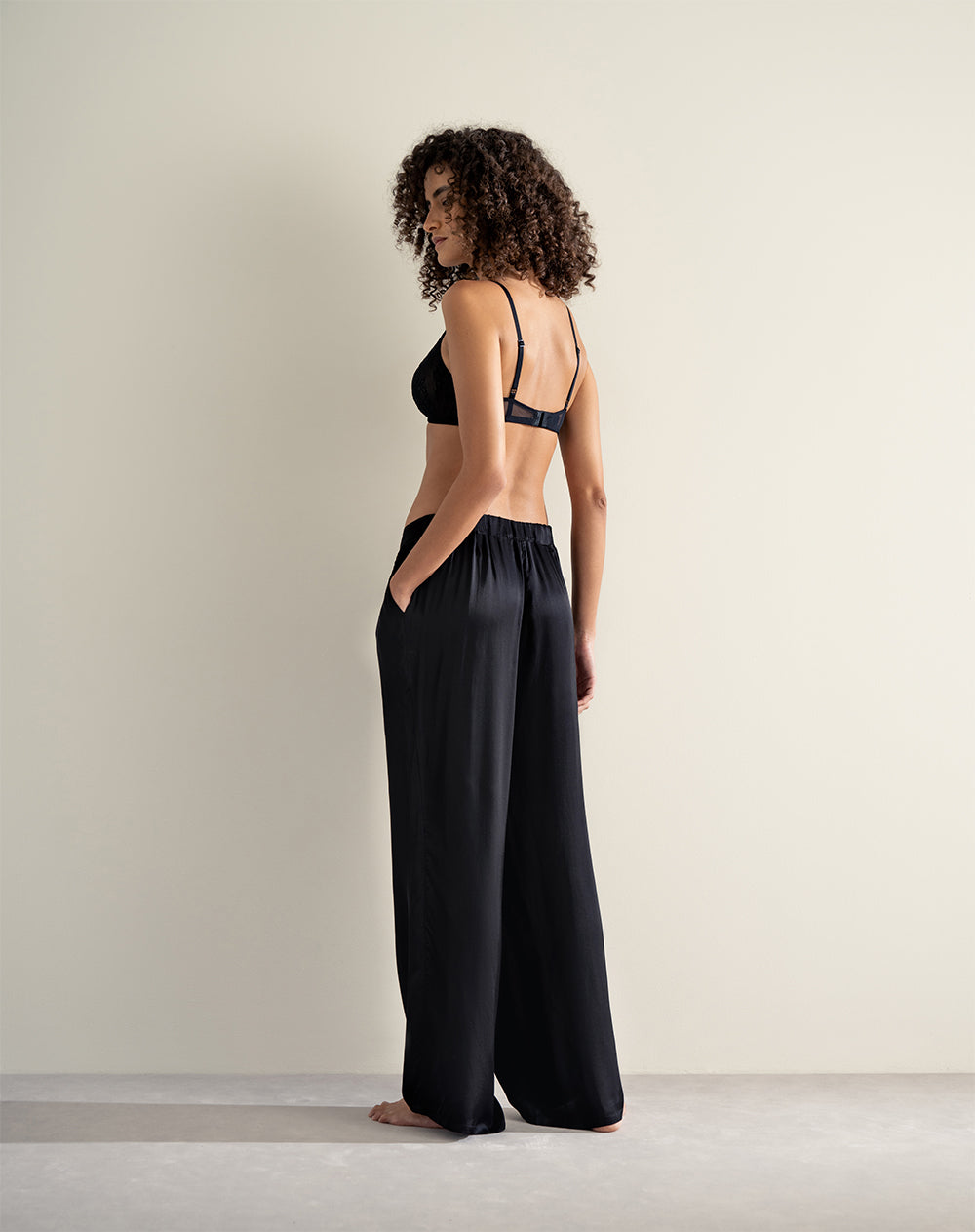 Pantalón de pijama mujer satín largo negro