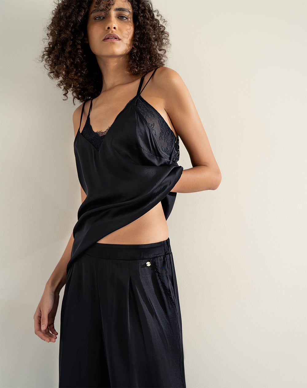 Pantalón de pijama mujer satín largo negro