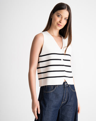 Chaleco regular tejido de punto rayas mujer