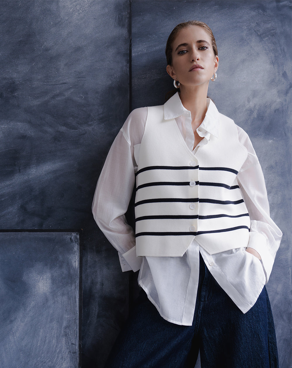 Chaleco regular tejido de punto rayas mujer