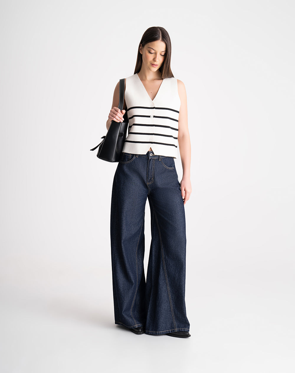 Chaleco regular tejido de punto rayas mujer