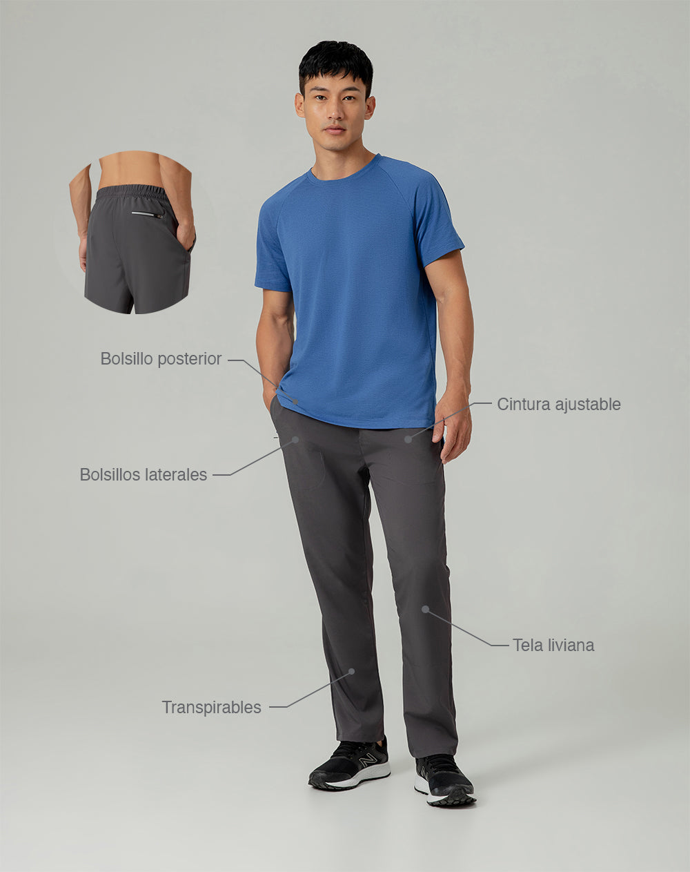 Pantalón deportivo cintura ajustable gris para hombre