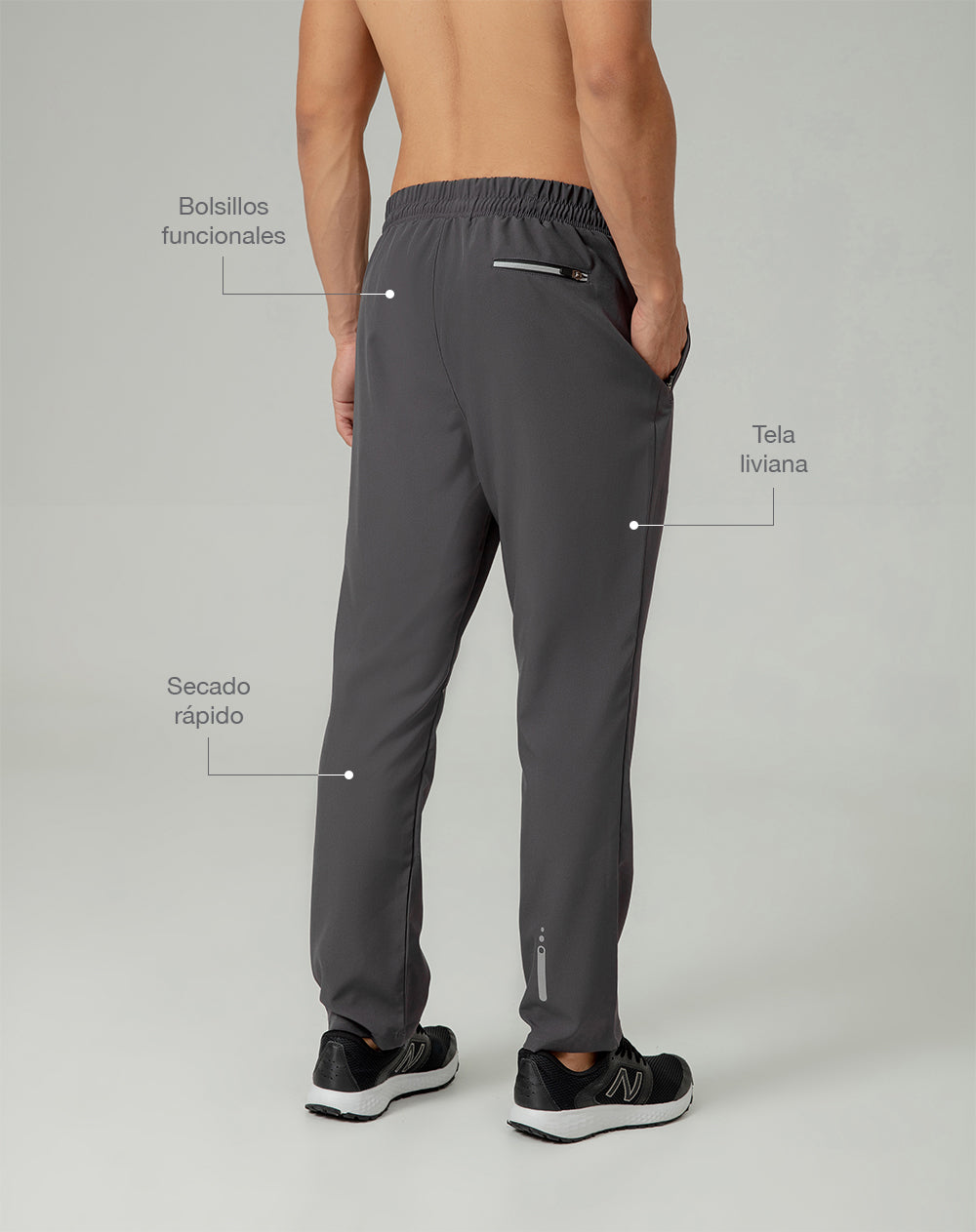 Pantalón deportivo secado rápido gris hombre
