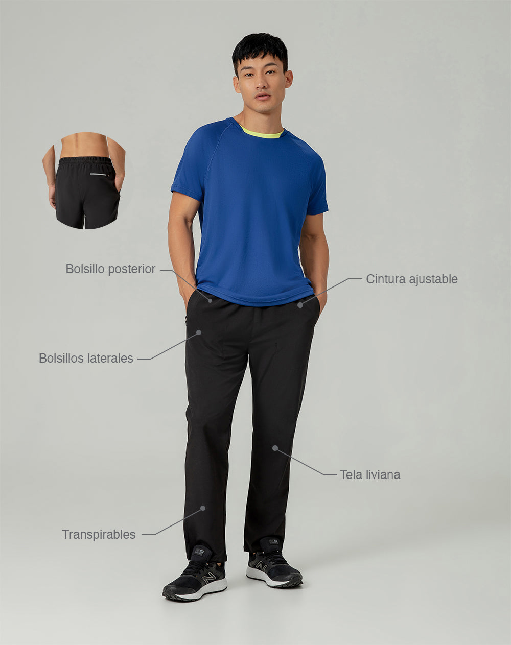 Pantalón deportivo cintura ajustable negro para hombre