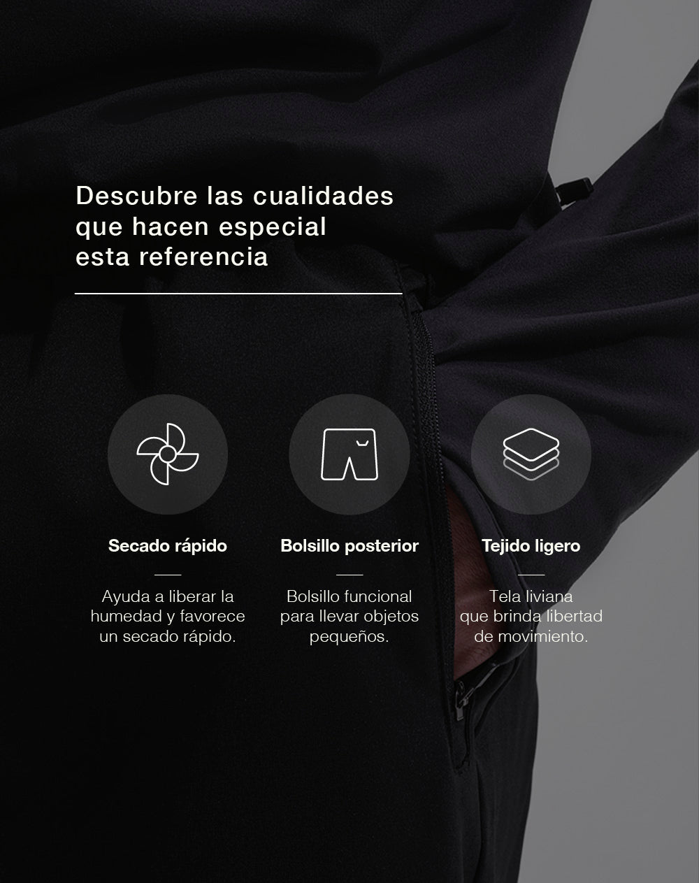 Pantalón deportivo secado rápido negro hombre