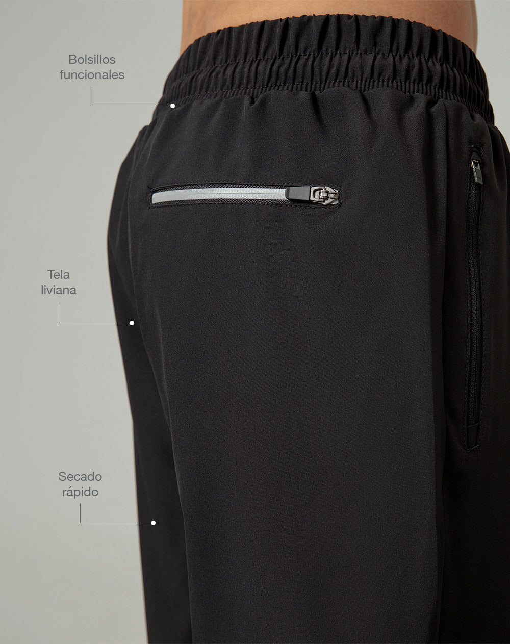 Pantalón deportivo secado rápido negro hombre