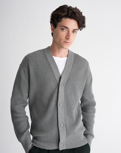 Suéter regular tejido de punto algodón gris hombre