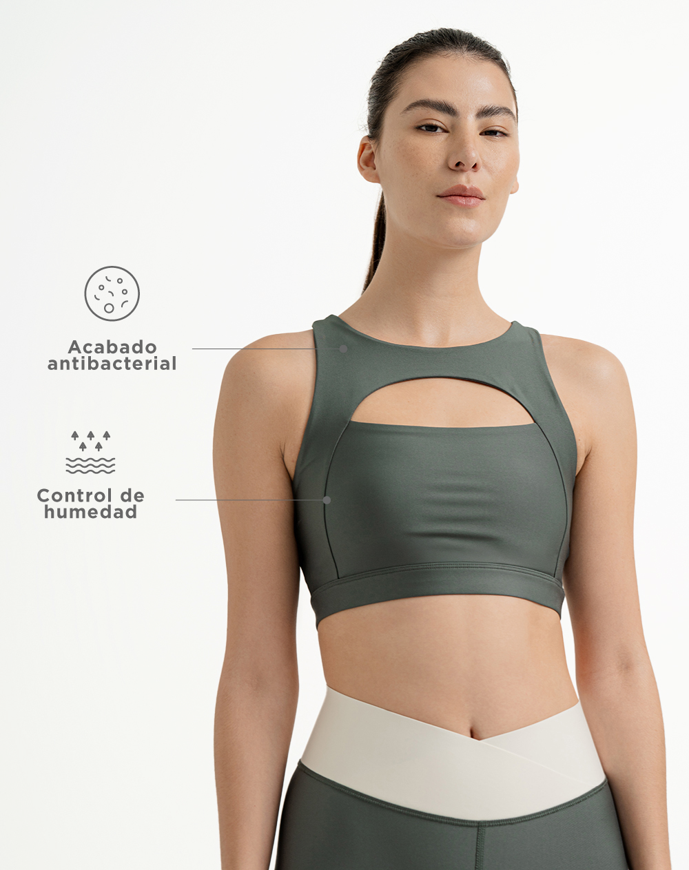 Top deportivo soporte medio control humedad verde