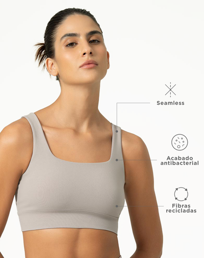 Top deportivo soporte medio seamless pocas costuras taupe