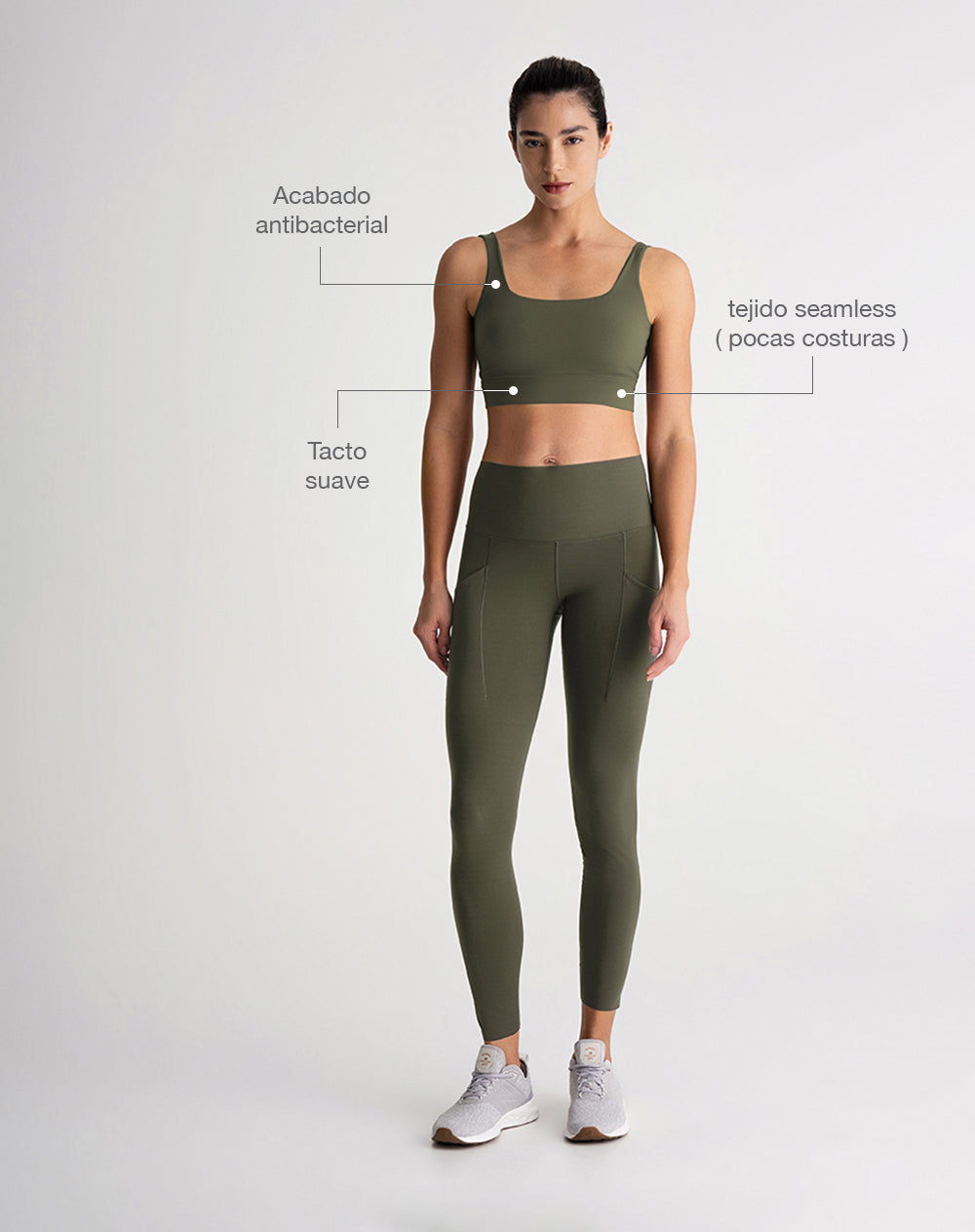 Top deportivo soporte medio seamless antibacterial verde