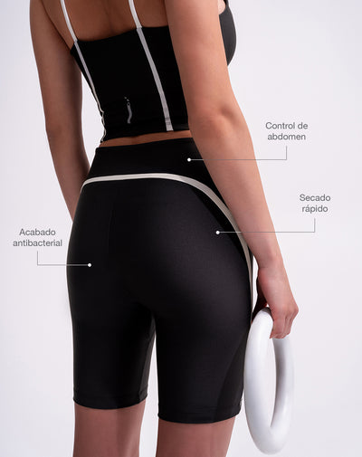 Biker deportivo tiro alto control humedad negro mujer