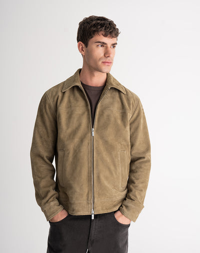 Chaqueta regular cuero café hombre