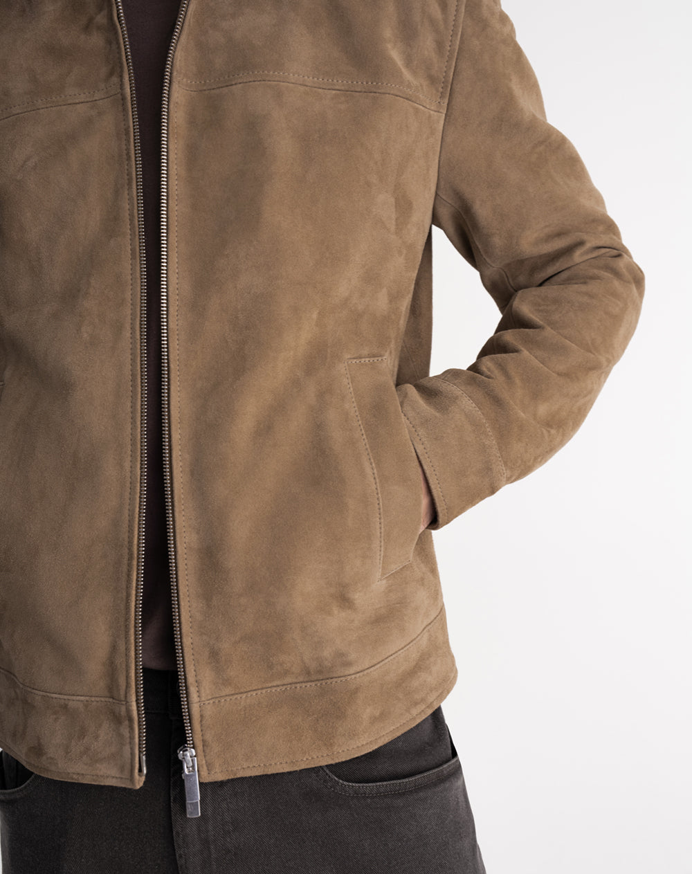 Chaqueta regular cuero café hombre
