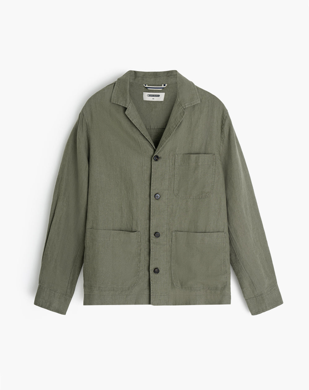 Camisa manga larga regular lino verde hombre