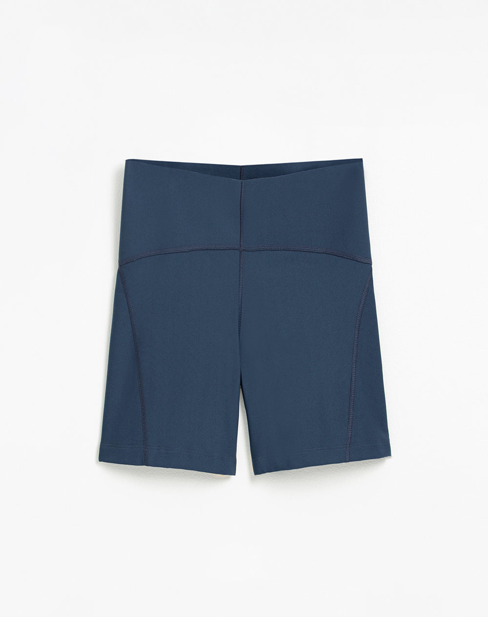 Biker deportivo tiro alto control abdomen azul mujer