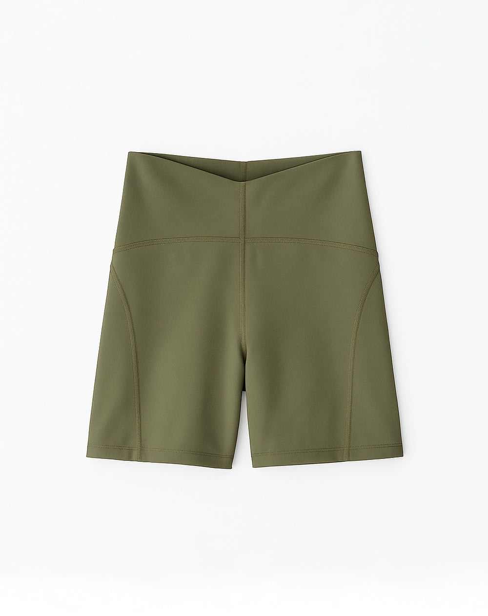 Biker deportivo tiro alto control abdomen verde mujer