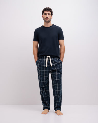 Pantalón regular fit tiro medio azul cuadro