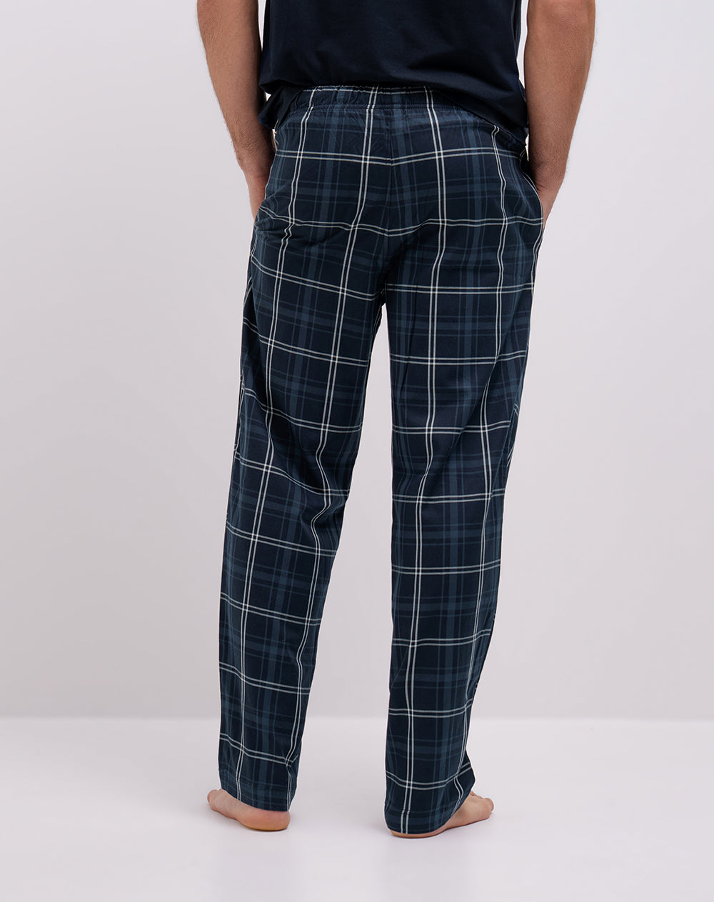 Pantalón regular fit tiro medio azul cuadro
