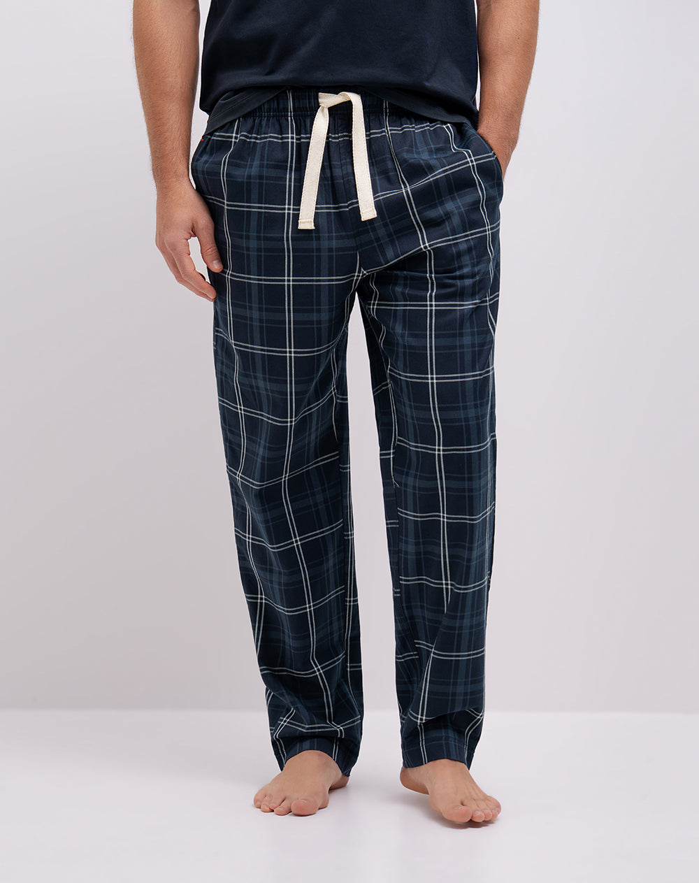 Pantalón regular fit tiro medio azul cuadro