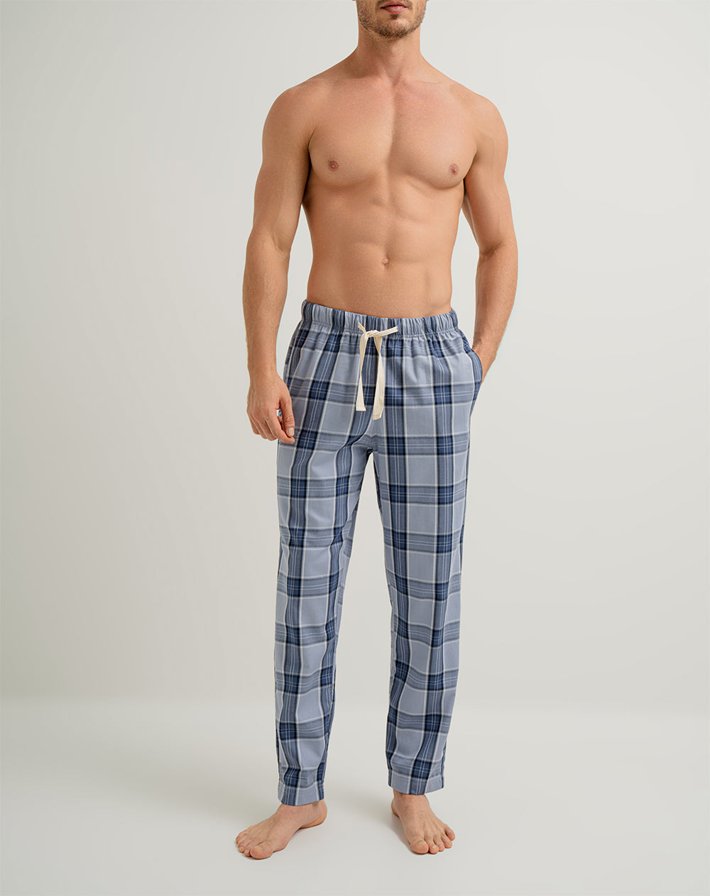 Pantalón de pijama hombre algodón largo azul cuadros