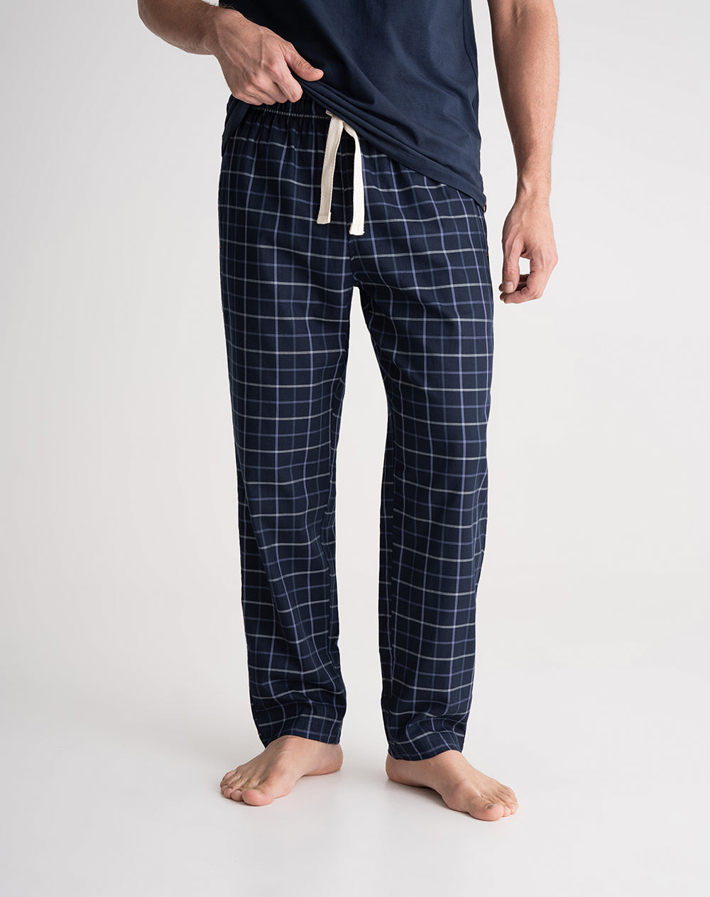 Pantalón regular fit tiro medio azul cuadros