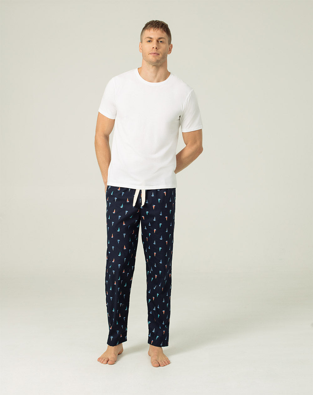 Pantalón de pijama hombre algodón largo azul estampado