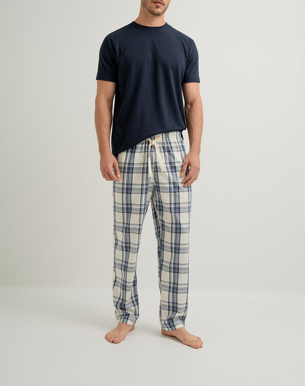 Pantalón de pijama hombre algodón largo habano cuadros