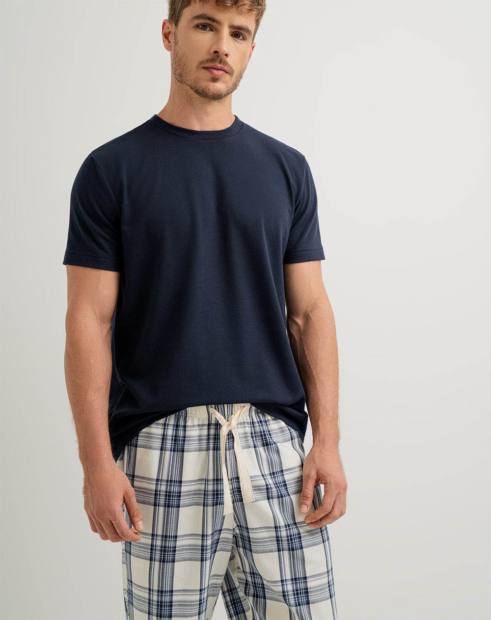 Pantalón de pijama hombre algodón largo habano cuadros
