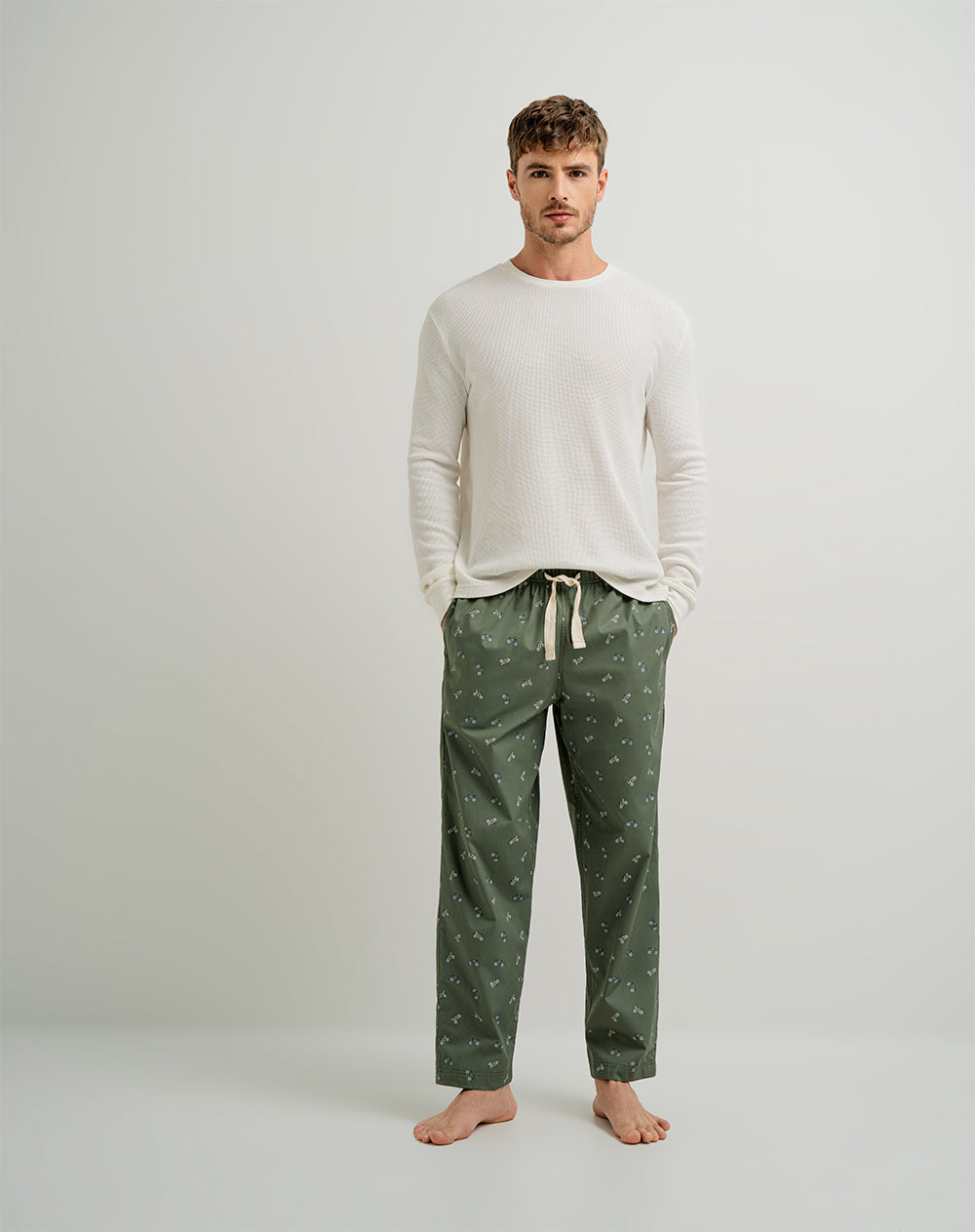 Pantalón de pijama hombre algodón largo verde estampado