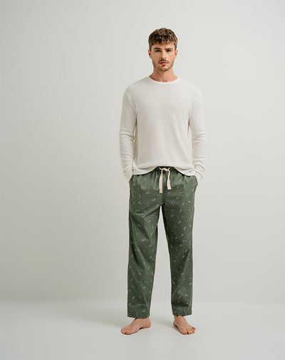 Pantalón de pijama hombre algodón largo verde estampado