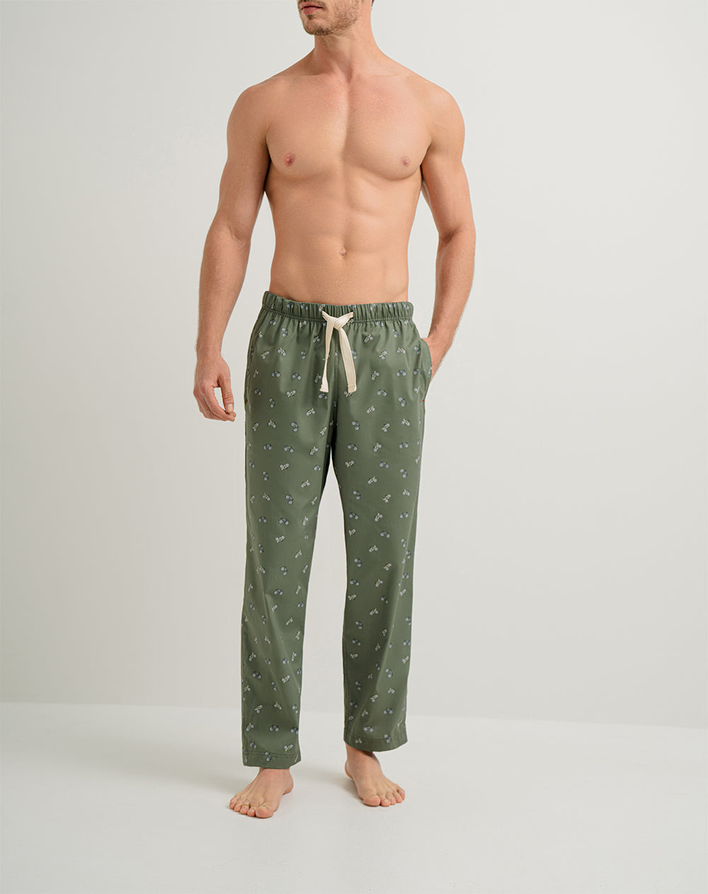 Pantalón de pijama hombre algodón largo verde estampado