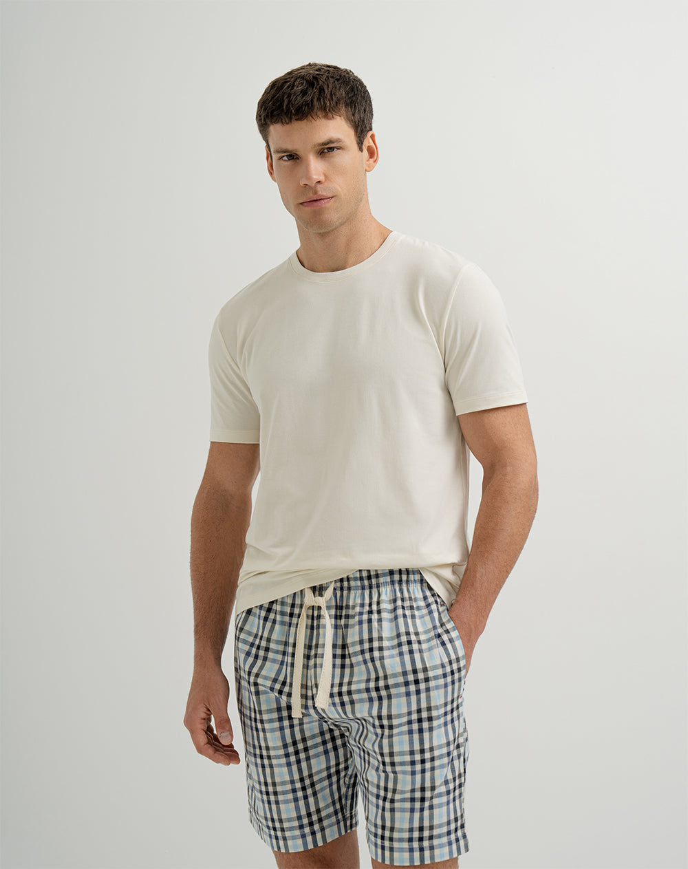 Bermuda de pijama hombre algodón azul cuadros