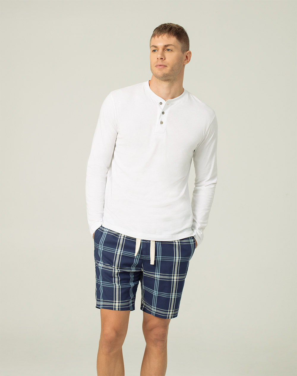 Bermuda de pijama hombre algodón azul cuadros