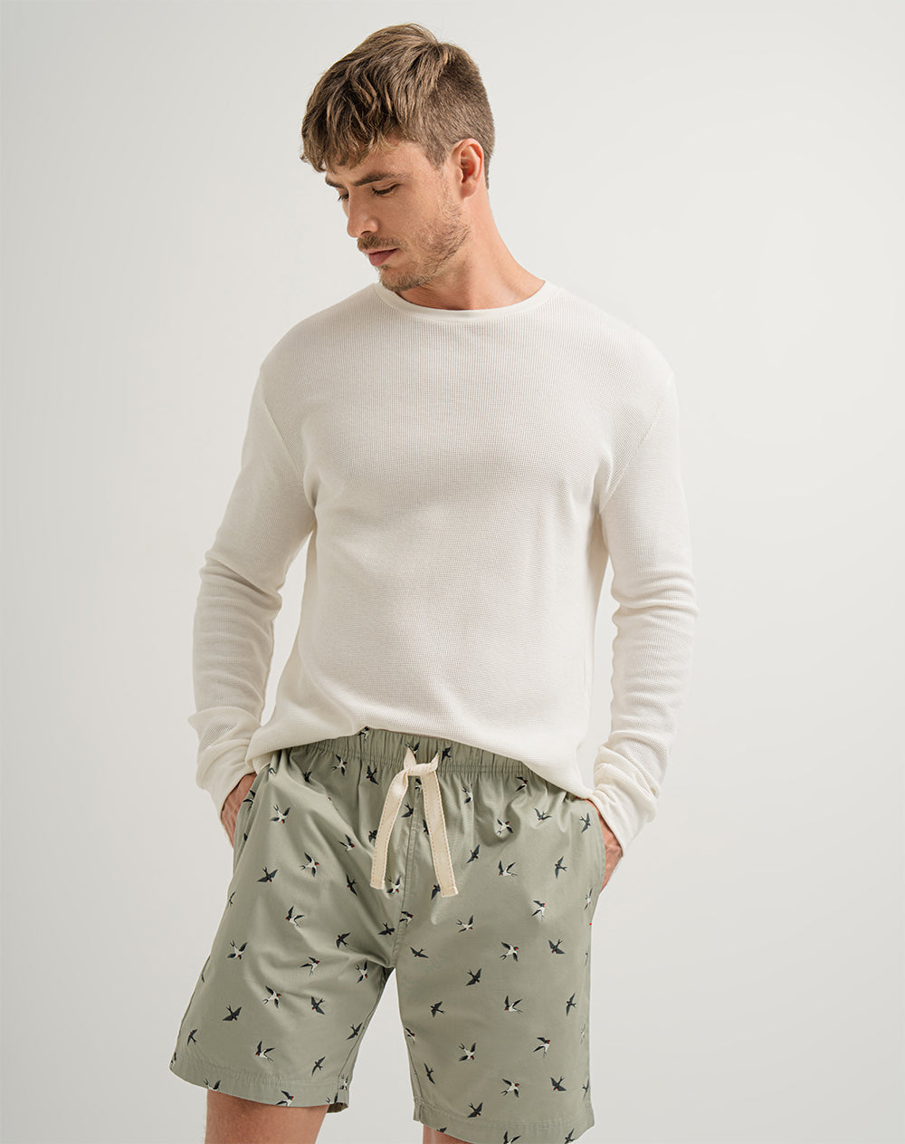 Bermuda de pijama hombre algodón verde estampado
