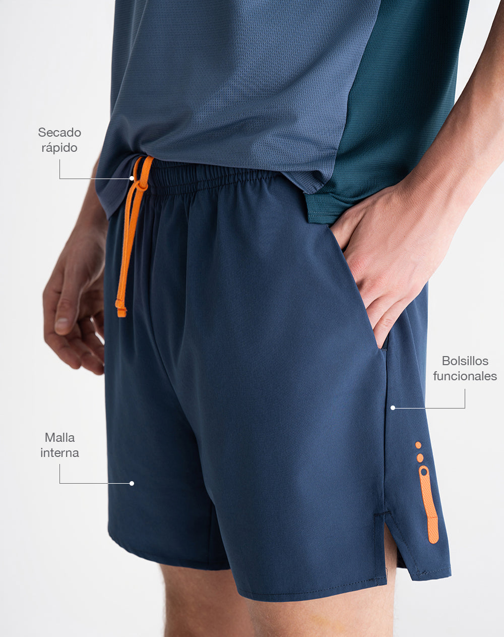 Pantaloneta deportiva malla interna azul hombre