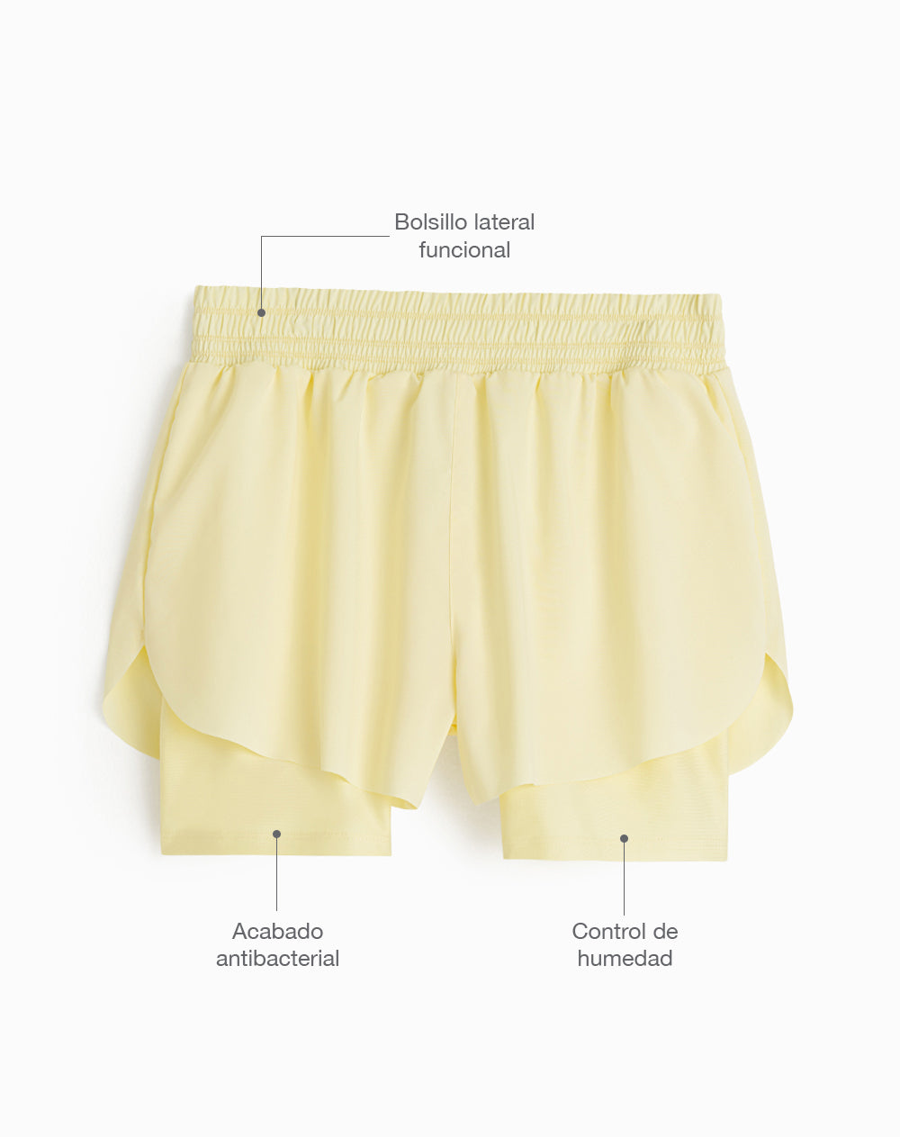 Short deportivo ciclista interno amarillo mujer