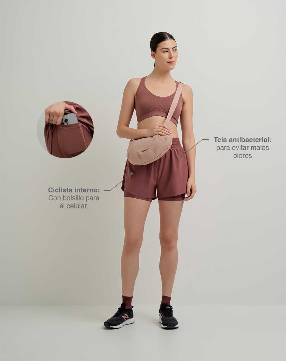Short deportivo ciclista interno vino tinto para mujer