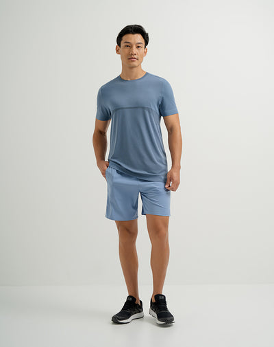Pantaloneta deportiva con malla interna azul para hombre