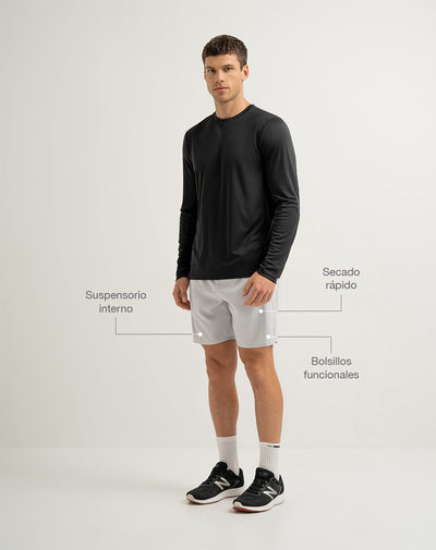 Pantaloneta deportiva secado rápido gris hombre