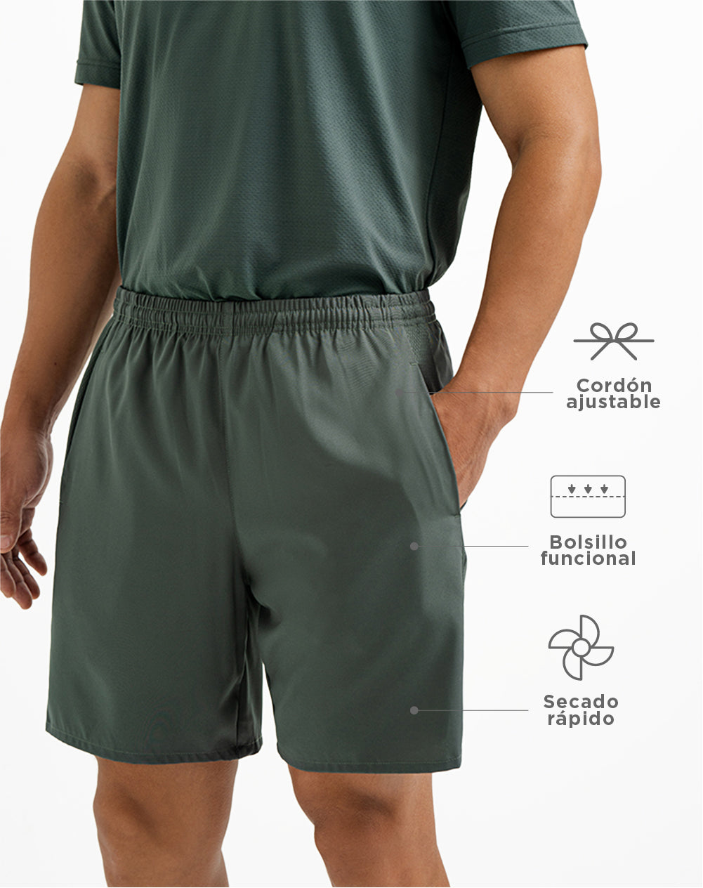 Pantaloneta deportiva con malla interna verde para hombre