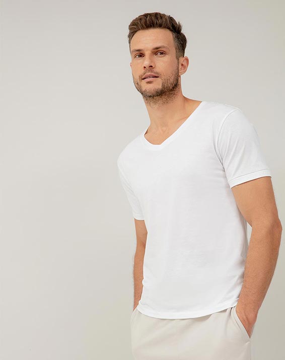 Camiseta Blanca Algodón Modal Hombre | poligin.rs